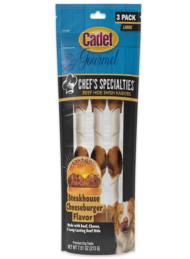 Cadet Chef's Specialties Natural Rawhide Shish Kabob Chew Sticks, Steakhouse Cheeseburger Flavor, Healthy Dog Treats for Large Breeds, 3 Count - Image 1